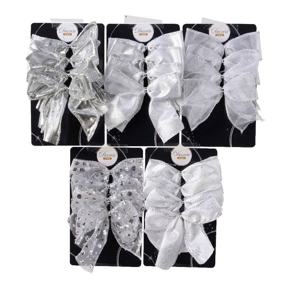 ULT. UNIDADES LAZOS DE POLIESTER PLATA PARA DECORACIÓN SURTIDOS