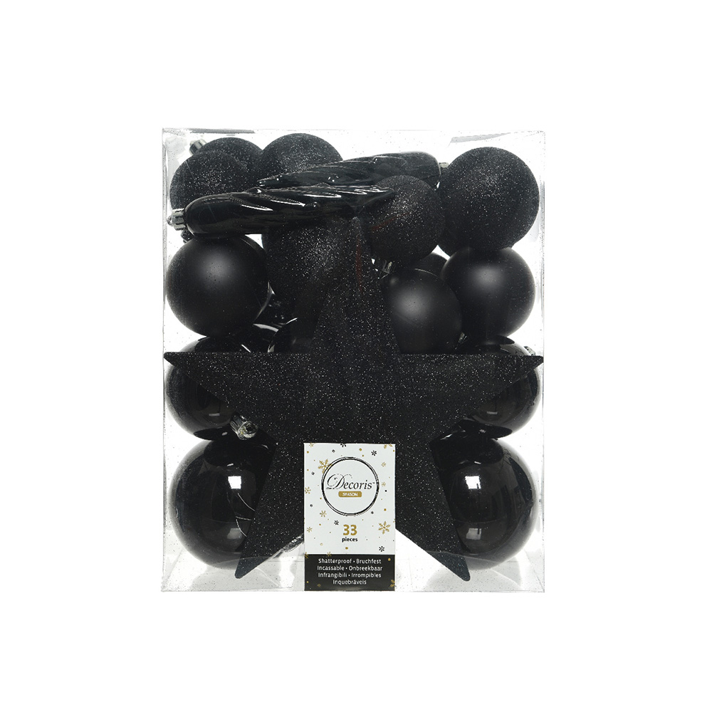 CAJA DE 33 ACCESORIOS PARA ARBOL NEGRO