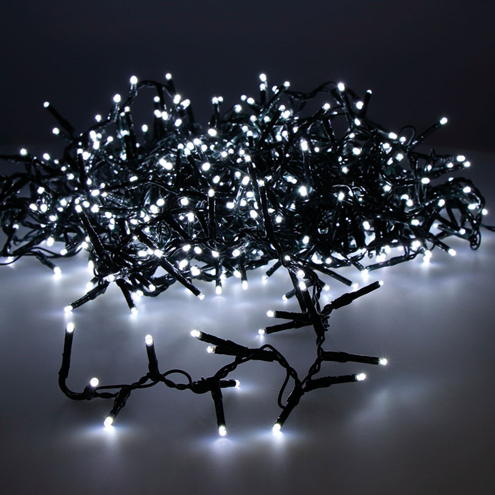 GUIRNALDA LED COMPACT PARPADEANTE EXTERIOR BLANCO FRIO 16m 750 LEDS CABLE VERDE