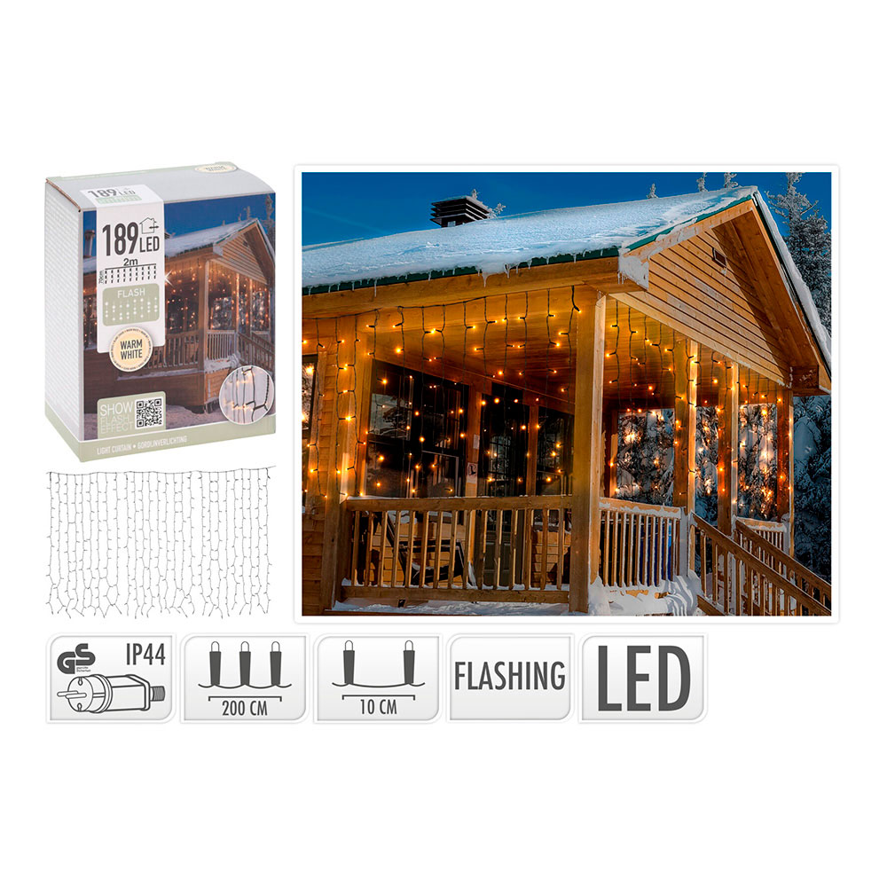 CORTINA 189 LEDS FLASH BLANCO CÁLIDO  2x0,7m