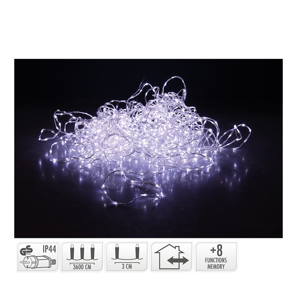 ULT. UNIDADES GUIRNALDA SOFT WIRE 1200 LEDS BLANCO FRIO 8 FUNCIONES 39m