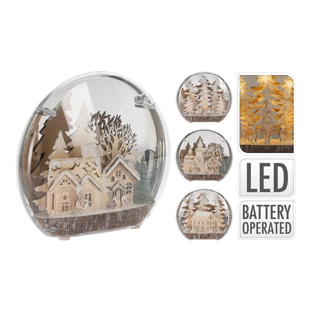BOLA DE NIEVE LED CON MOTIVOS VARIADOS NAVIDEÑOS DE MADERA 25x6x22cm