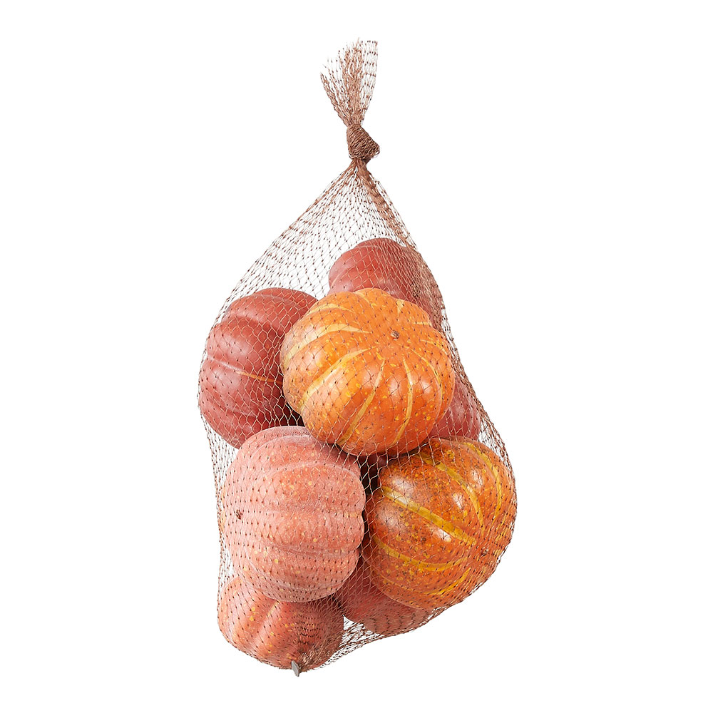 SET 9 CALABAZAS DECORATIVAS EN RED. MEDIDAS: 29x18x12cm