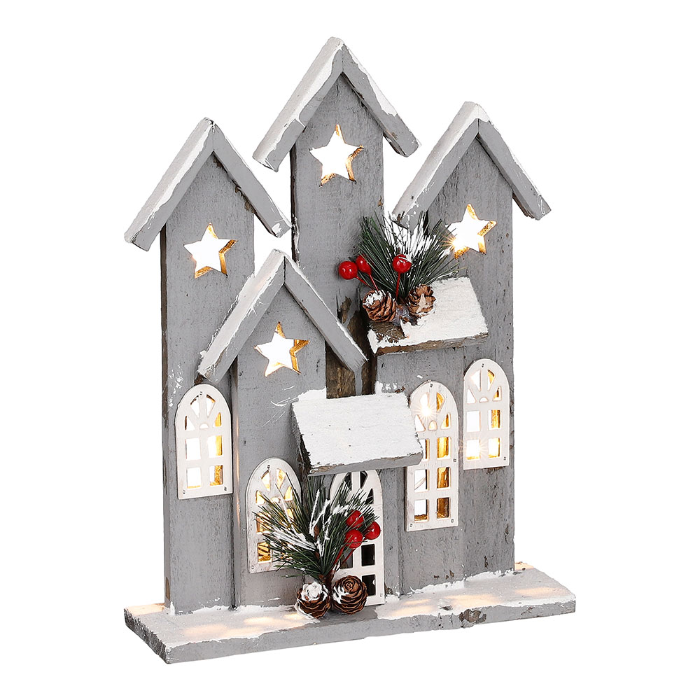 ULT. UNIDADES CASITA GRIS DECORATIVA NAVIDEÑA CON 10 LEDS