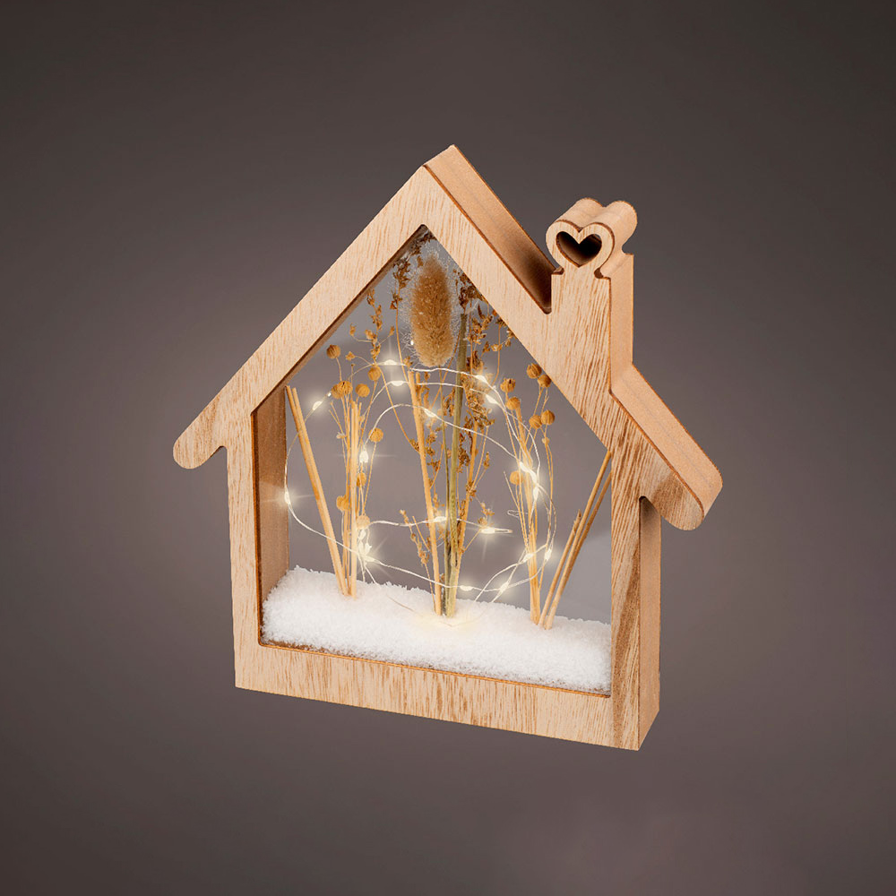 CASITA DE MADERA CON MICROLEDS 4,30X26X27CM 25 LEDS