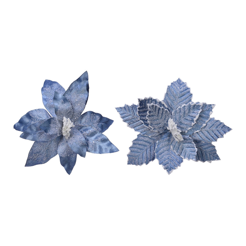 FLOR DE PASCUA AZUL DE POLIESTER EFECTO CONGELADO Ø34x6cm