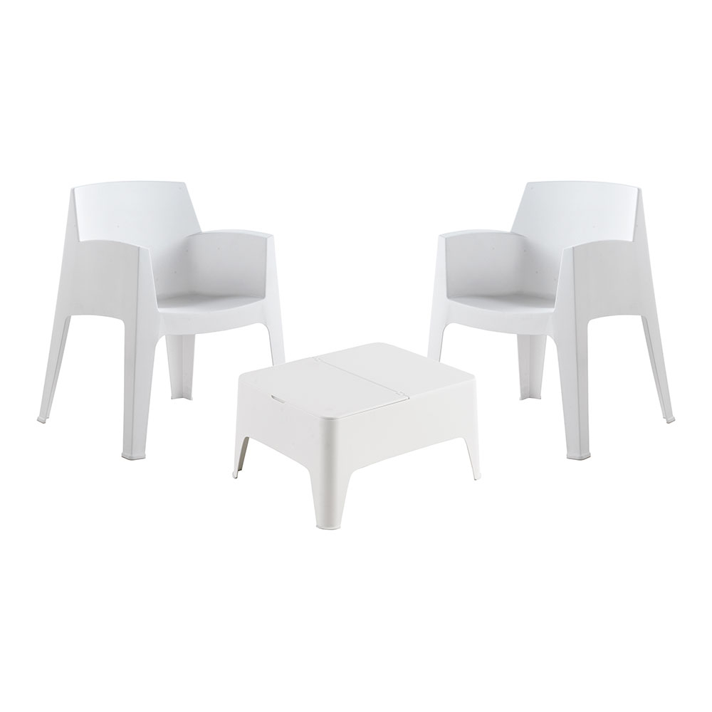 ULT. UNIDADES CONJUNTO DE JARDIN/TERRAZA DE 2 SILLAS+MESA BAJA. COLOR BLANCO SILLAS: 60x67x82cm MESA: 48x58x30cm MODELO: COSTA SP BERNER