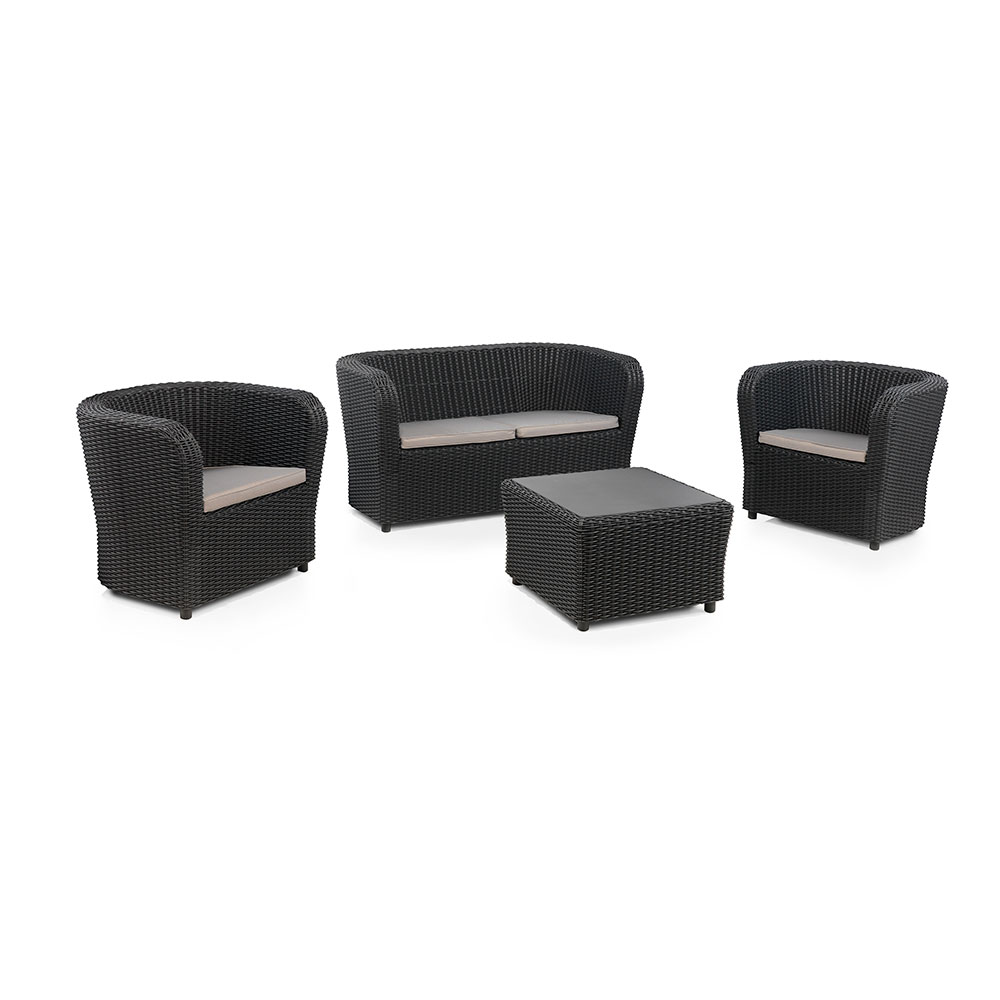 CONJUNTO JARDIN/TERRAZA DE 2 SILLONES+1 SOFA+1 MESA SILLONES: 79,3x68,1x70,7cm SOFA: 137x68,2x70,6cm MESA: 63x63x41cm  NOVA CONFORT GRAFITO SP BERNER