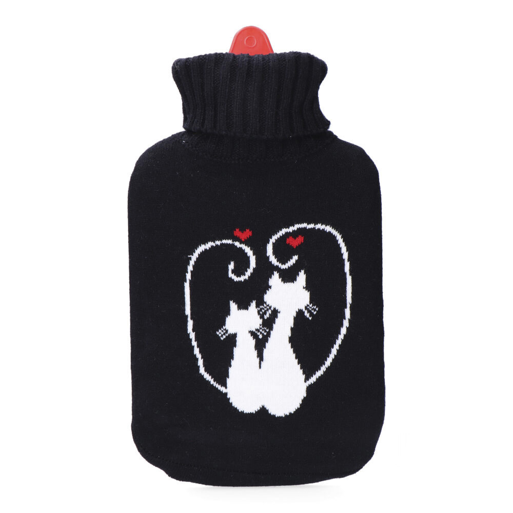 BOLSA DE AGUA CALIENTE NEGRA MODELO GATOS ENAMORADOS 2 l