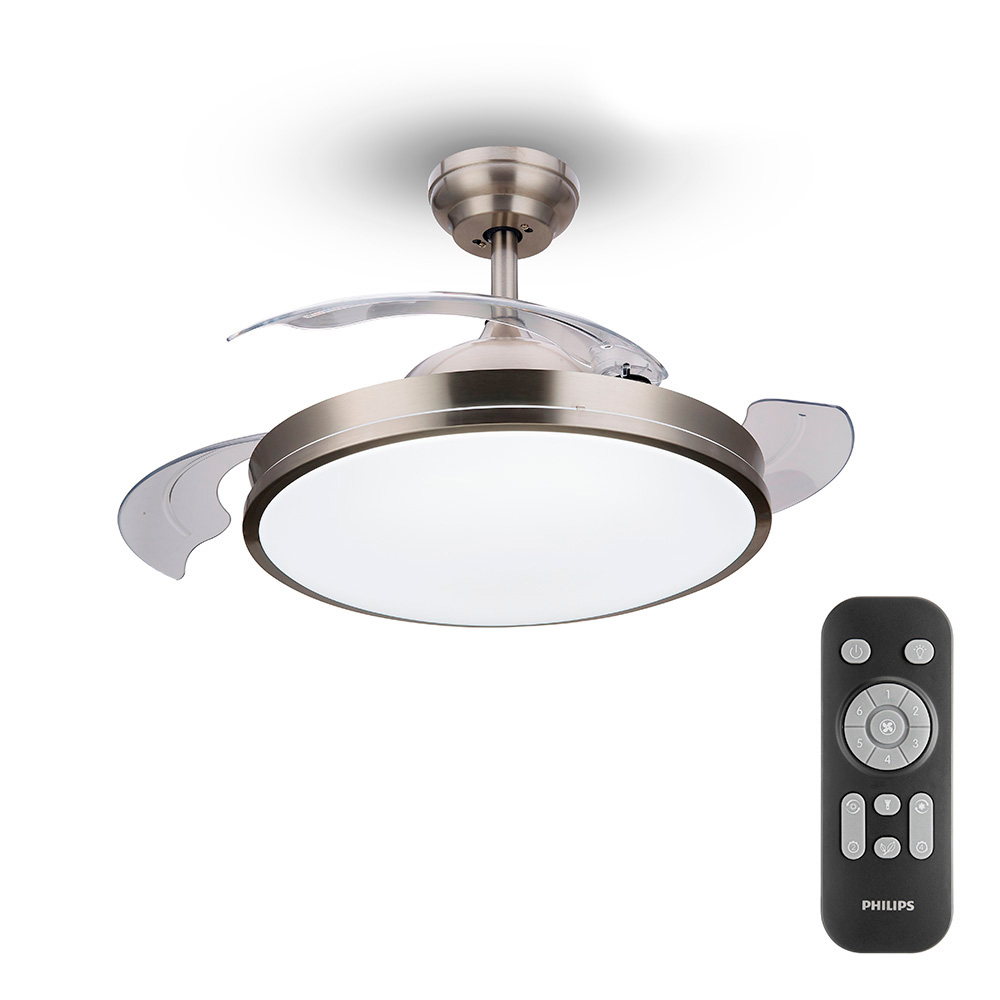 VENTILADOR TECHO DE LED MODELO ATLAS NIKEL POTENCIA: 28+35W ASPAS: Ø106cm CON MANDO A DISTANCIA PHILIPS