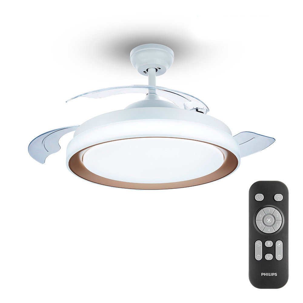 VENTILADOR TECHO DE LED MODELO ATLAS DORADO POTENCIA: 28+35W ASPAS: Ø106cm CON MANDO A DISTANCIA PHILIPS
