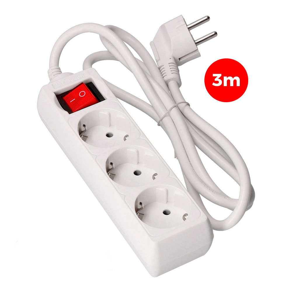 BASE MULTIPLE 3 TOMAS SCHUKO + INTERRUPTOR 3m 3x1,5mm EDM