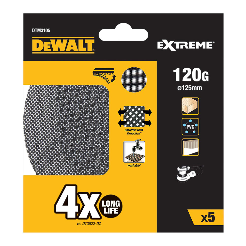 S.OF. PACK 5 LIJAS DE MALLA Ø125mm GRANO: 120 PARA LIJADORAS ROTOORBITALES DTM3105-QZ DEWALT