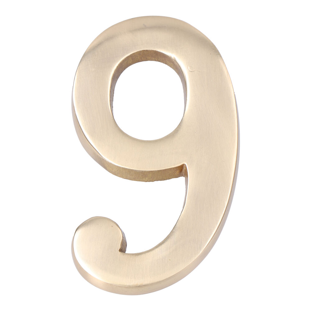 NUMERO 9 LATON PULIDO 10cm FIJACION INVISIBLE EDM