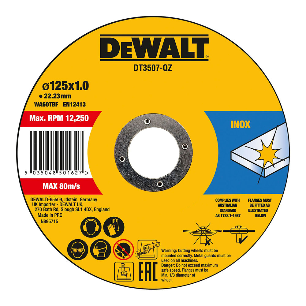 S.OF. SET 10 DISCOS DE CORTE PARA ACERO INOXIDABLE Ø125x1x22,23mm DT3507-QZ DEWALT