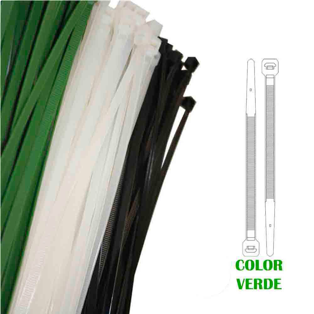 BRIDAS VERDES 380x4,8mm (BOLSA 100 unid.) NYLON ALTA CALIDAD