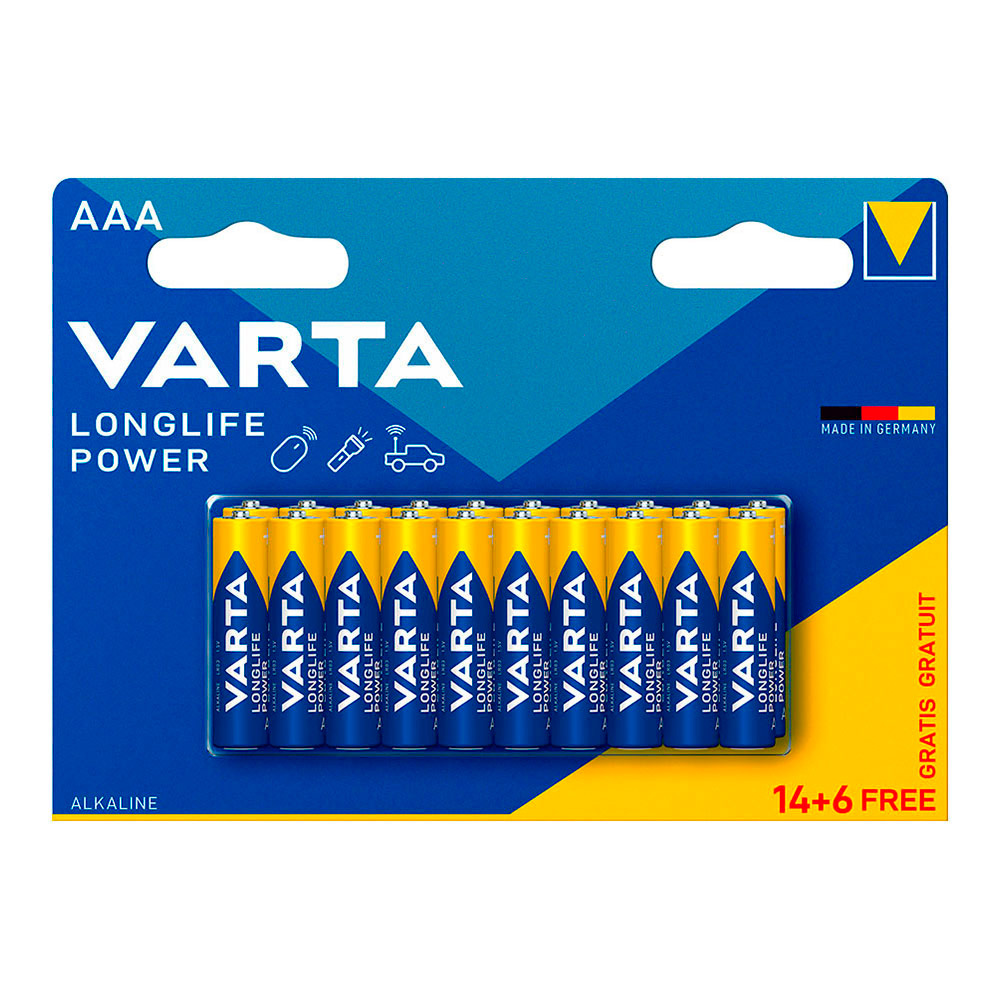 PILA VARTA LONGLIFE POWER AAA - LR03 (BLISTER 14+6 UNID)  Ø10,5x44,5mm