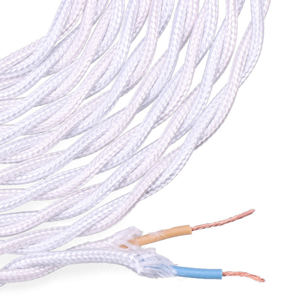 CABLE TEXTIL TRENZADO 2x0,75mm C-01 ALUMINIO BLANCO SEDA 5m