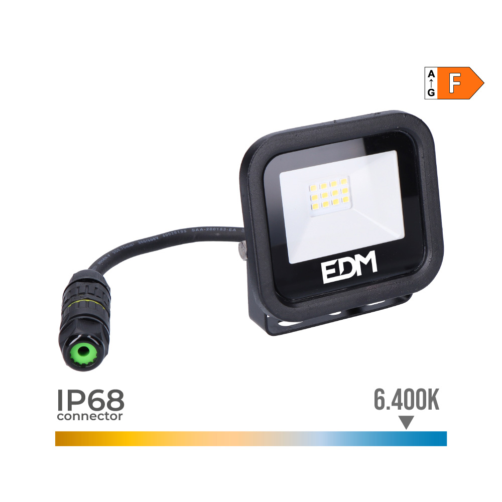 FOCO PROYECTOR LED 10W 800lm 6400K LUZ FRIA BLACK SERIES 9,2x8,1x2,7cm EDM