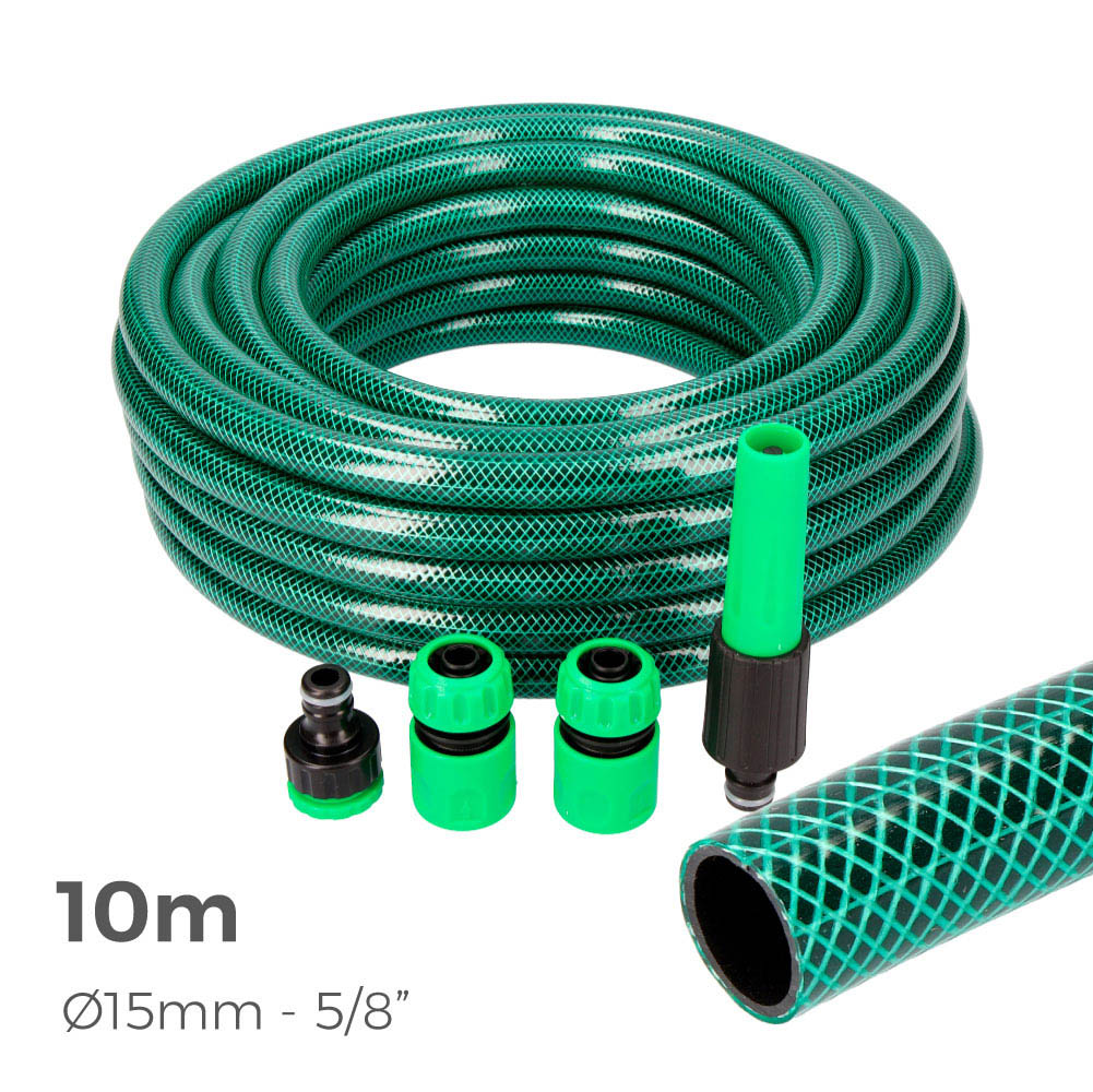 KIT MANGUERA JARDIN BASIC LINE Ø INTERIOR 15mm Ø EXTERIOR 19mm (5/8") - ROLLO 10m CON ACCESORIOS EDM