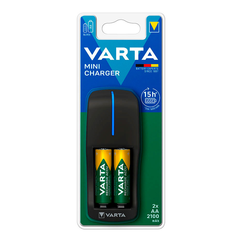 MINI CARGADOR VARTA CON 2 PILAS AA INCLUIDAS 100/240V 2100mA