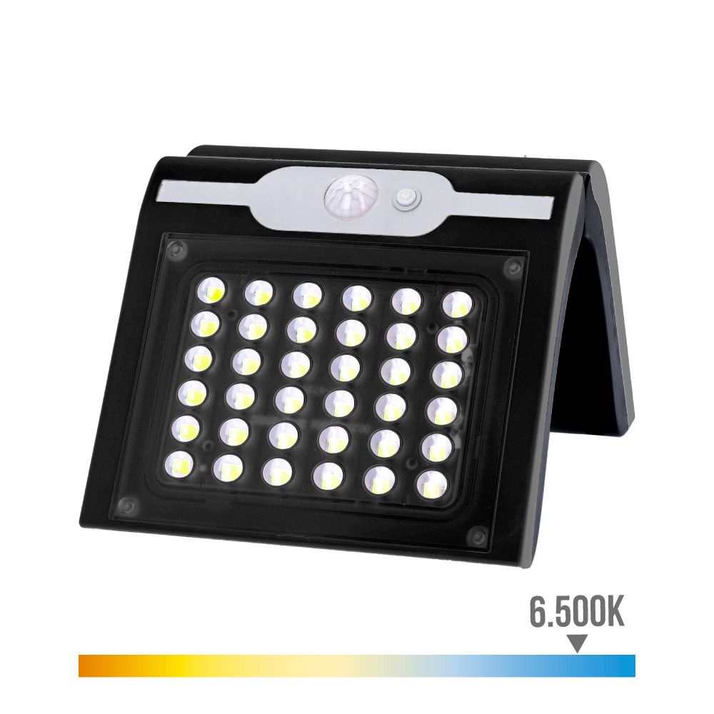 APLIQUE SOLAR 2W 220Lm 6.500K CON SENSOR COLOR NEGRO EDM