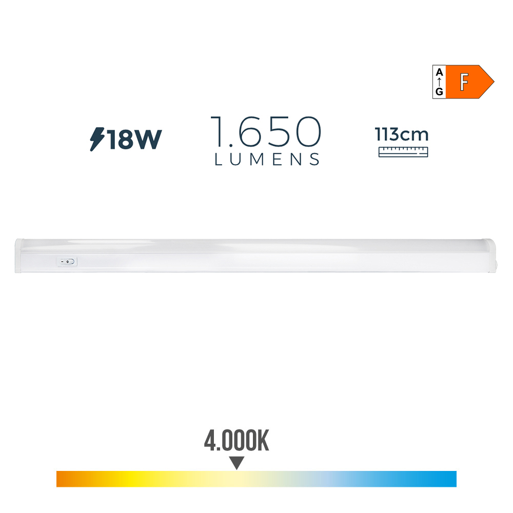 REGLETA ELECTRONICA LED 18W 1650lm 4000K LUZ DIA 3,6x113,8x3cm EDM
