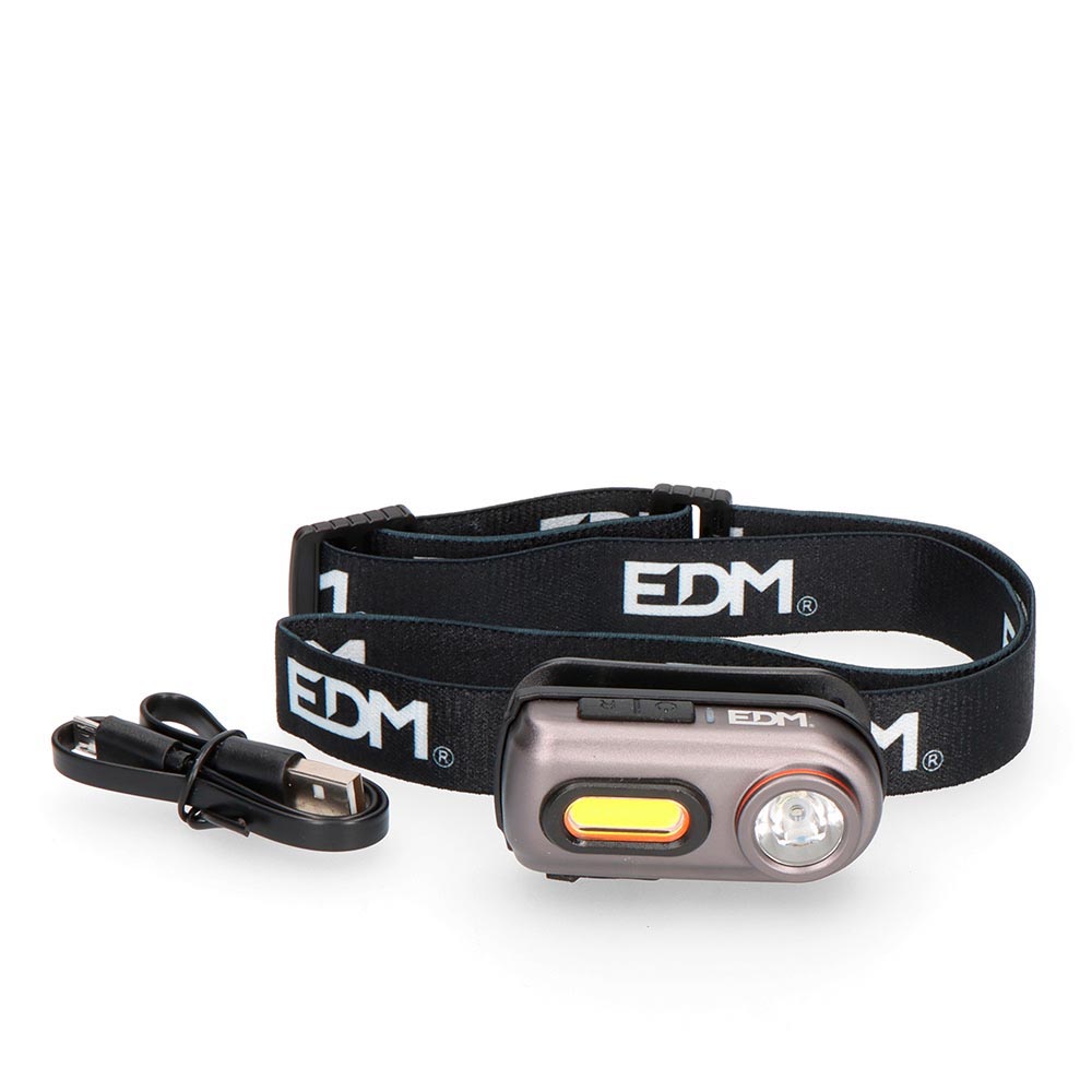 LINTERNA DE CABEZA FRONTAL 2 LEDS 3W+5W 400lm RECARGABLE. EDM