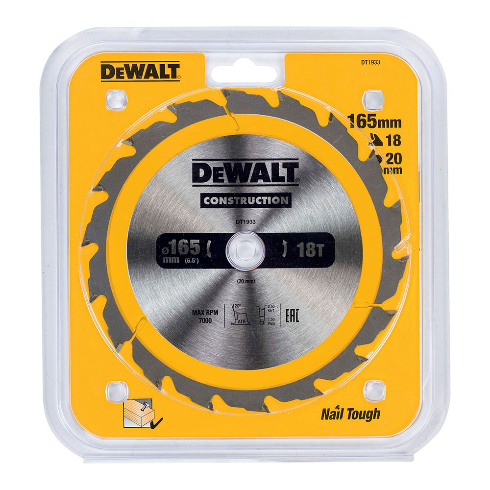 S.OF. DISCO PARA CONSTRUCCION Ø165x20mm 18T (AC) DT1933-QZ DEWALT