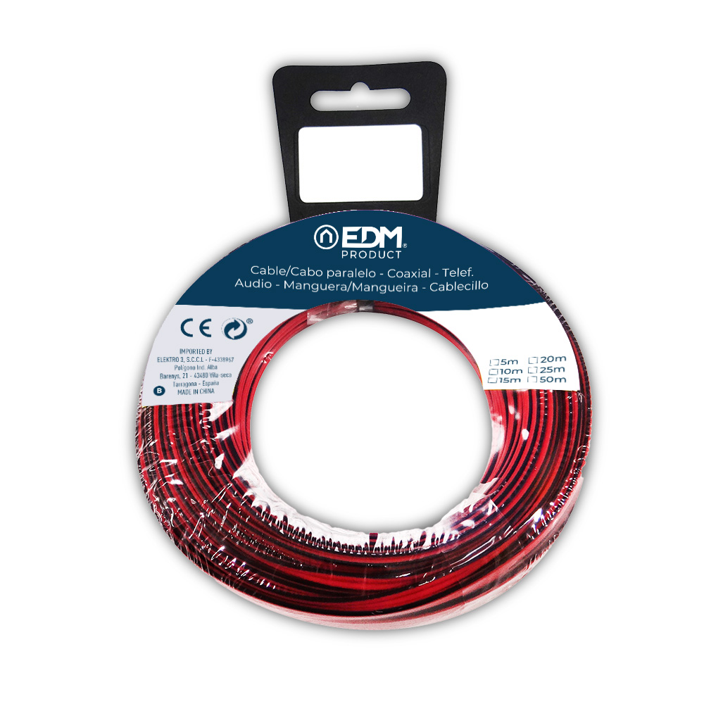 CARRETE PARALELO 2x1,5mm ROJO/NEGRO 20m (AUDIO)