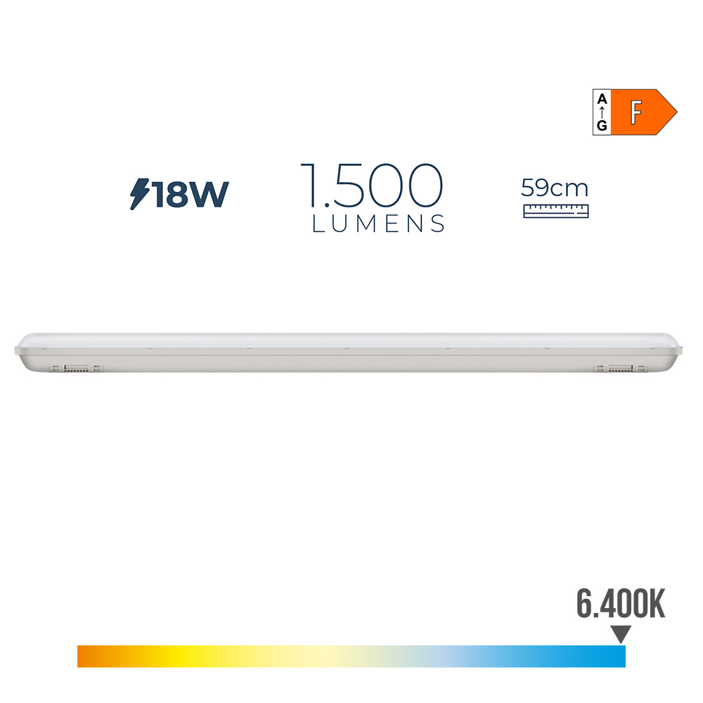 REGLETA ESTANCA LED IP65 18W 1500lm 6500K LUZ FRIA 5,9x59x6,6cm EDM