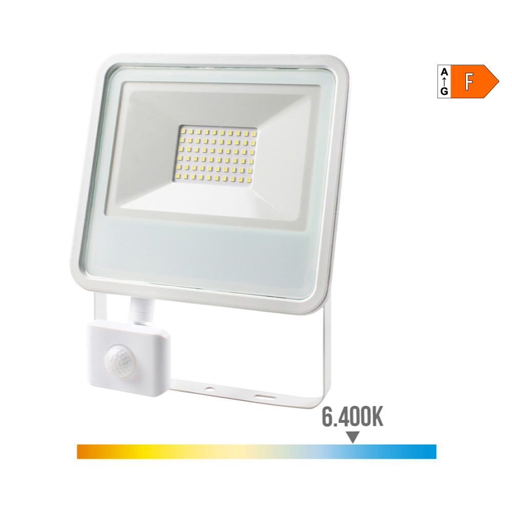FOCO PROYECTOR LED 50W 3500lm 6400K LUZ FRIA CON SENSOR DE PRESENCIA 23,8x4,5x19,2cm EDM