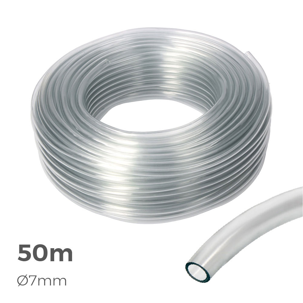 MANGUERA CRISTAL TRANSPARENTE Ø INTERIOR 7mm Ø EXTERIOR 10mm ROLLO 50m