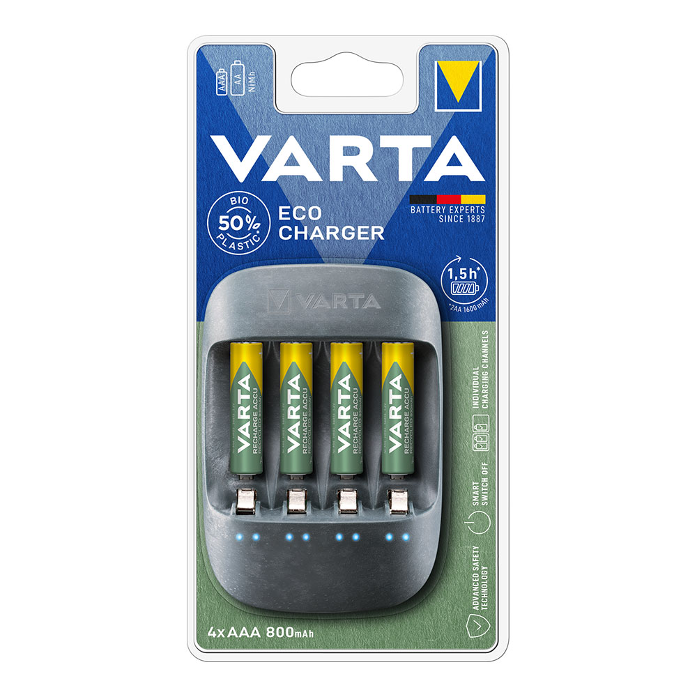CARGADOR VARTA ECO CHARGER PARA PILAS AA Y AAA  CON PILAS AAA
