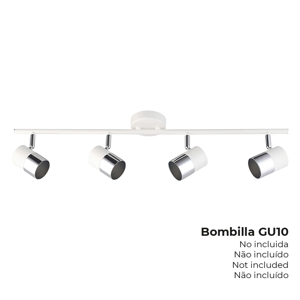 FOCO HALOGENO 4 ELEMENTOS COLOR CROMO+BLANCO HUESO GU-10 MODELO MOON EDM