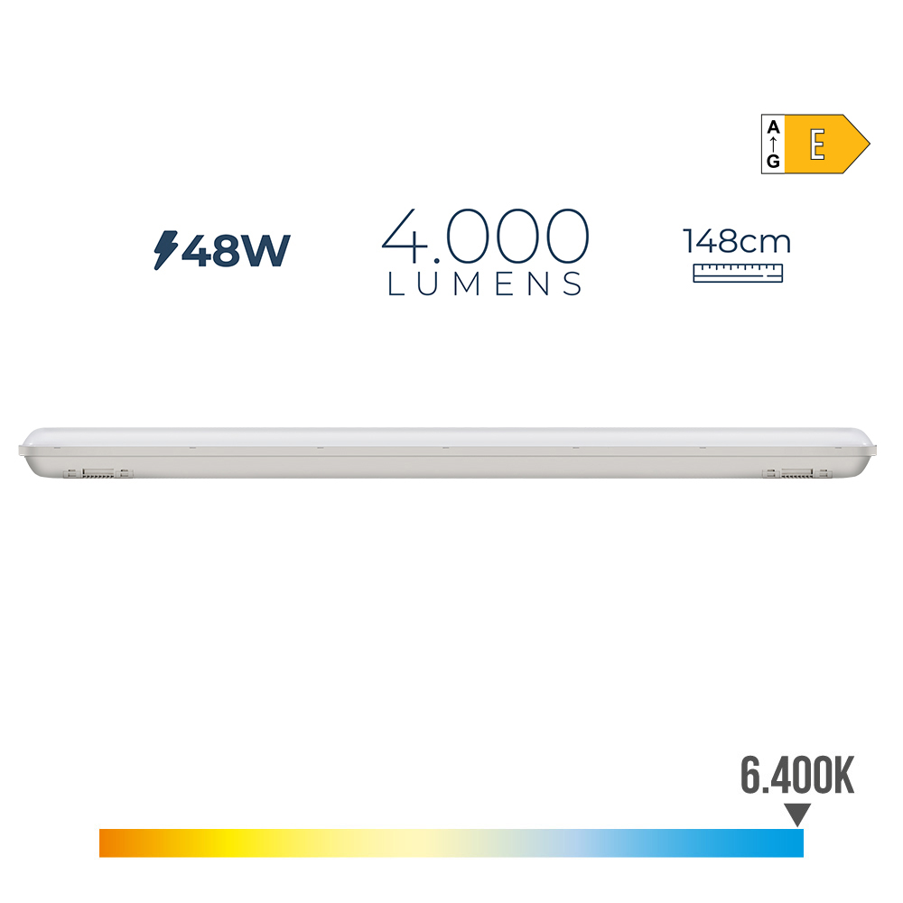 REGLETA ESTANCA LED IP65 48W 4000lm 6500K LUZ FRIA 8,6x148x6,6cm EDM