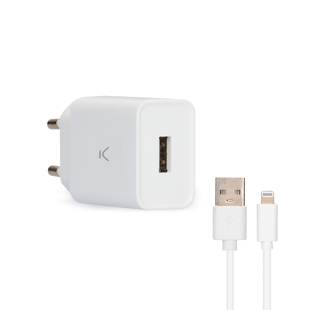 Cargador de red Ksix, 12W, Made for iPhone + cable Lightning-USB, Blanco