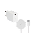 Cargador inalámbrico MagCharge Ksix para iPhone 12 y post, compatible MagSafe, Power Delivery, 1m, Cargador red 20W, Blanco