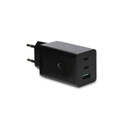 Cargador de red Ksix, 67W, Carga ultrarrápida, Tecnología GaN, PD, PPS, Multipuerto 2xUSB-C + 1xUSB-A, Negro