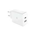 Cargador de red Ksix, 65W, Carga ultrarrápida, Compatible móvil y PC, Tecnología GaN, PD, Multipuerto, Blanco