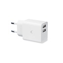 Cargador de red Ksix, 12W, 2 puertos USB A, Carga rápida, Blanco