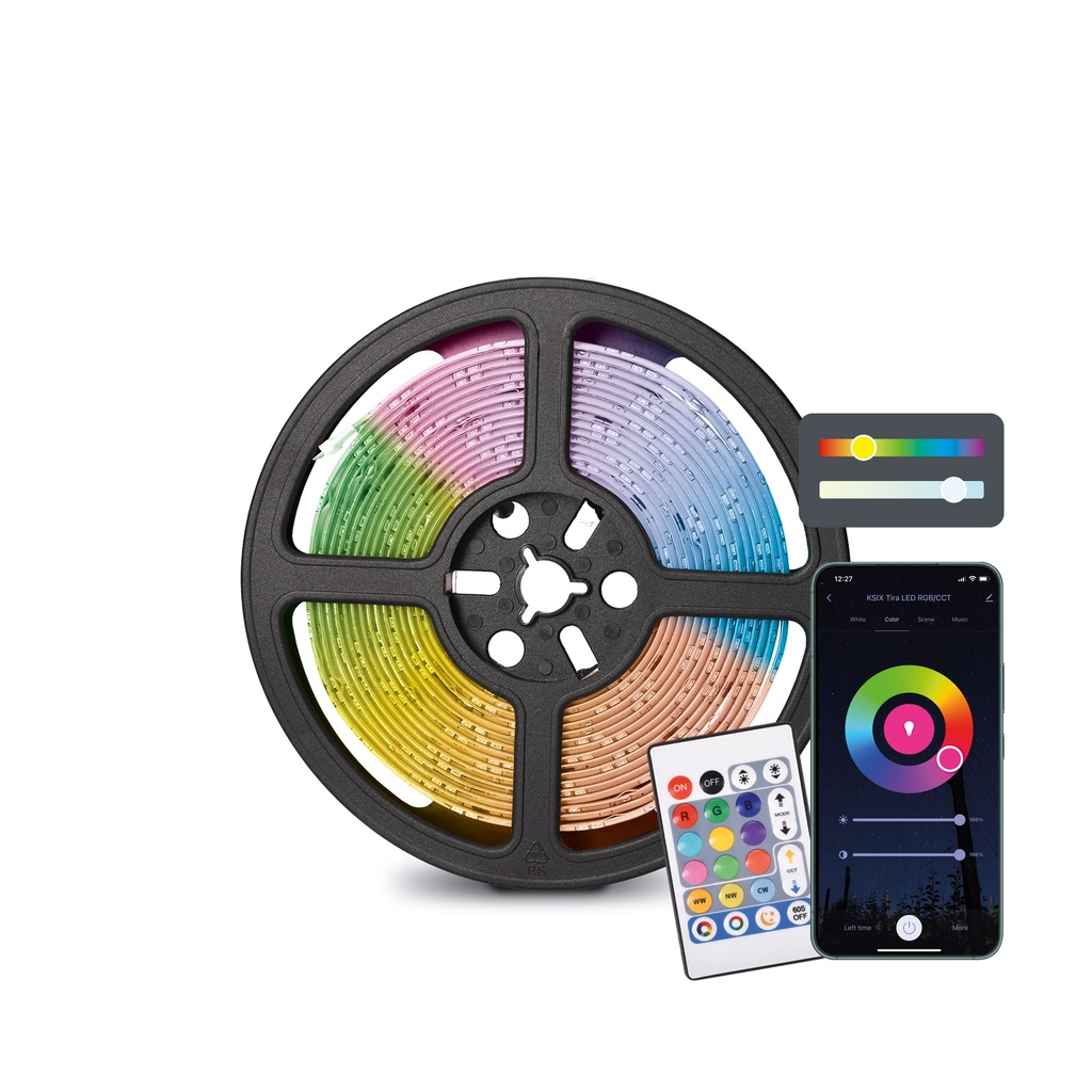 Tira SmartLED Ksix 5m, Recortable, 900 lm, Sincroniza música, App Compatible con Alexa, Google Home, Siri, Colores RGB+CCT