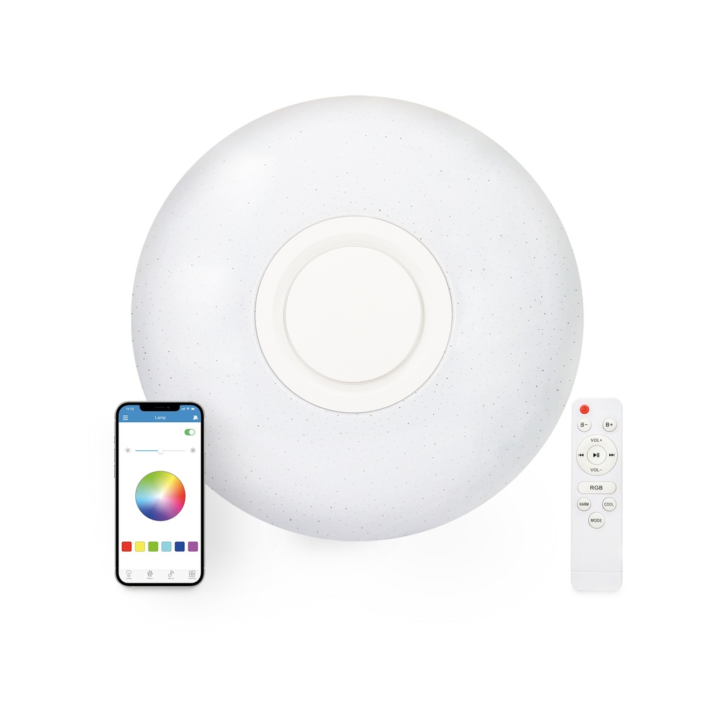 Plafón LED Rainbow Ksix, Altavoz integrado, Conectada, Sigue el ritmo de la música, Modos de luz RGB, 40cm, 30W, Blanco