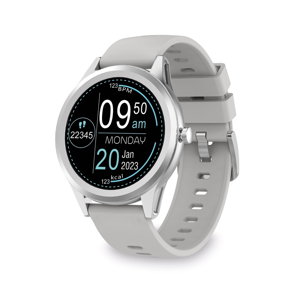 Smartwatch Ksix Globe, Pantalla 1.28" Multitáctil, 5 días, App, Monitoreo salud, Modo multideporte, Sumergible, plateado