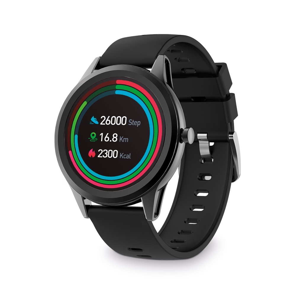 Smartwatch Ksix Globe, Pantalla ultrafina 1.28" Multitáctil, 5 días, App, Monitoreo salud, Sumergible, gris metalizado