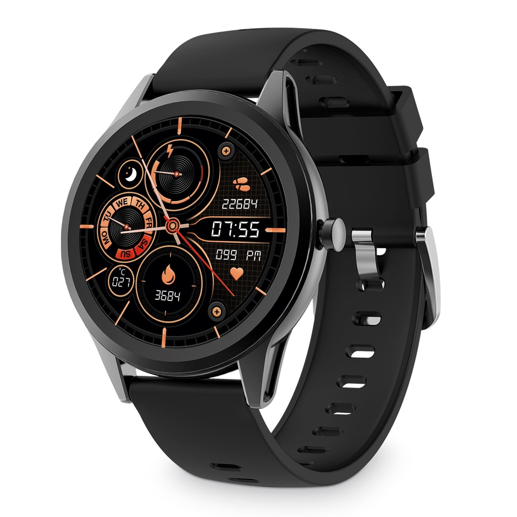 Smartwatch Ksix Globe, Pantalla ultrafina 1.28" Multitáctil, 5 días, App, Monitoreo salud, Modo multideporte, Sumergible, Negro