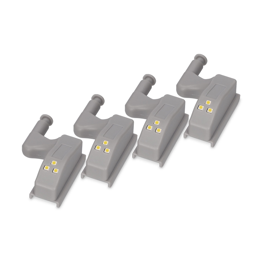 Pack de 4 bisagras LED, Interruptor, Iluminación 3 LEDs, Blanco cálido 3.000K