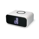 Despertador cargador inalámbrico Ksix, 10W, Tec. Qi, Altavoz Bluetooth, Radio FM, 2 Alarmas, 3 intensidades luz, Blanco