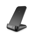 Despertador cargador inalámbrico sobremesa Ksix, 15W, Tecnología Qi, Modos visualización, Temperatura ambiente, Negro