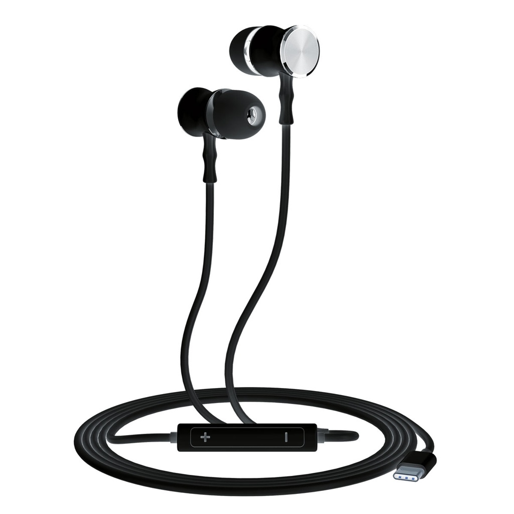 Auriculares con cable Ksix, USB-C, Micrófono con control de volumen, Negro